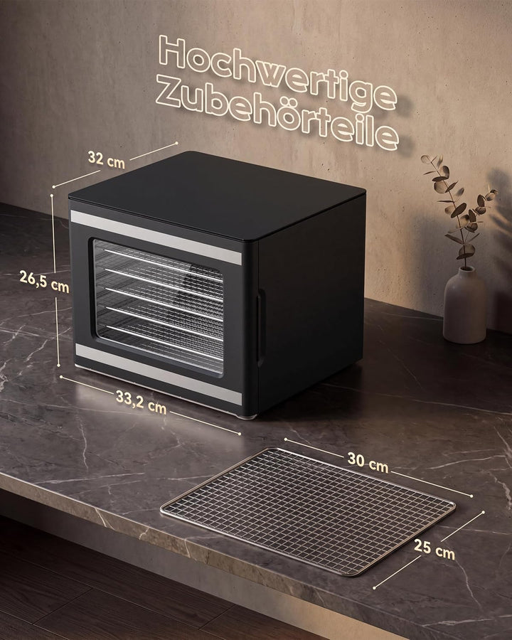TRIUMPHKEY Dörrautomat mit 6 Edelstahl-Dörrtabletts, Dörrgerät für Obst, Gemüse, Fleisch, Pilze, Krä