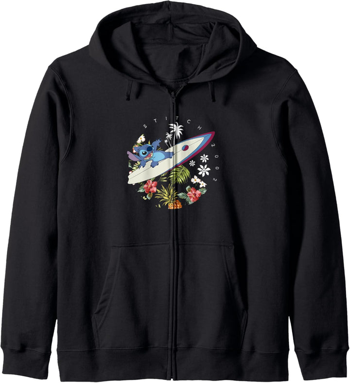Disney Lilo &amp; Stitch On A Surfboard Flower Circle 2002 Kapuzenjacke