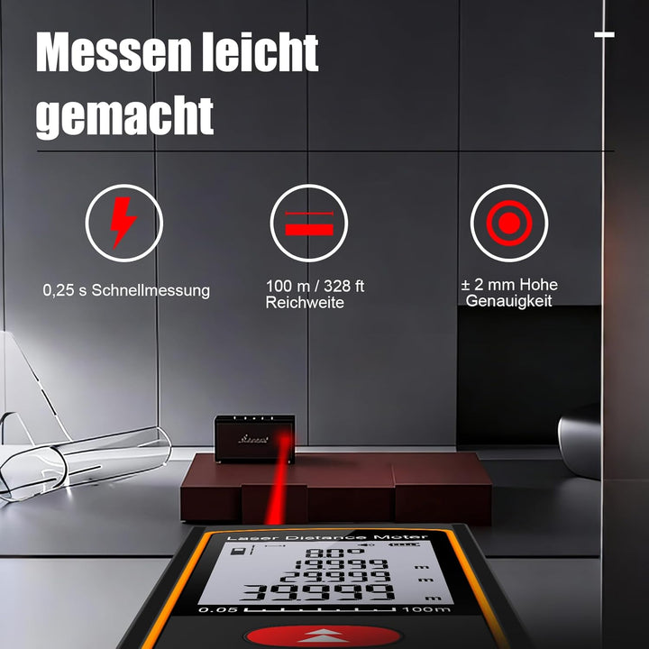 Laserentfernungsmesser 40M 60M 100M mit Winkelsensor, ±2mm Präzision Digitaler Entfernungsmesser ink