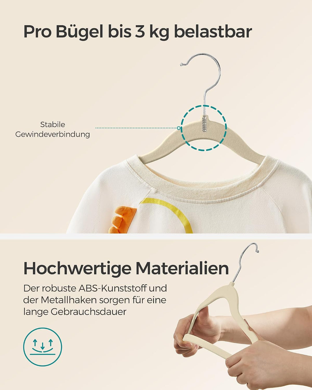 SONGMICS Kinderkleiderbügel, 50er Set Kleiderbügel Kinder, Baby-Kleiderbügel, Bügel Samt, 360° drehb