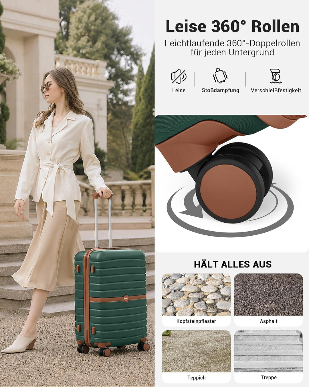 KONO Koffer Reisekoffer Trolley Kofferset 3 Teilig von ABS+PC Hartschalenkoffer mit Zwillingsrollen