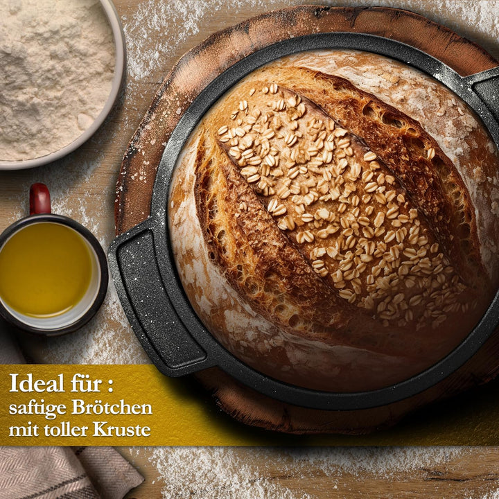 Mini Gusseisen Brotbackform Set–4x 300 ml Brotbacktopf mit Deckel–eingebrannte Mini Dutch Oven zum B