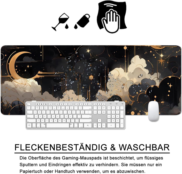 Schreibtischunterlage xl Mauspad Mond 80x30 cm Gross Gaming Mousepad Wolken PC Professionelle Gamer