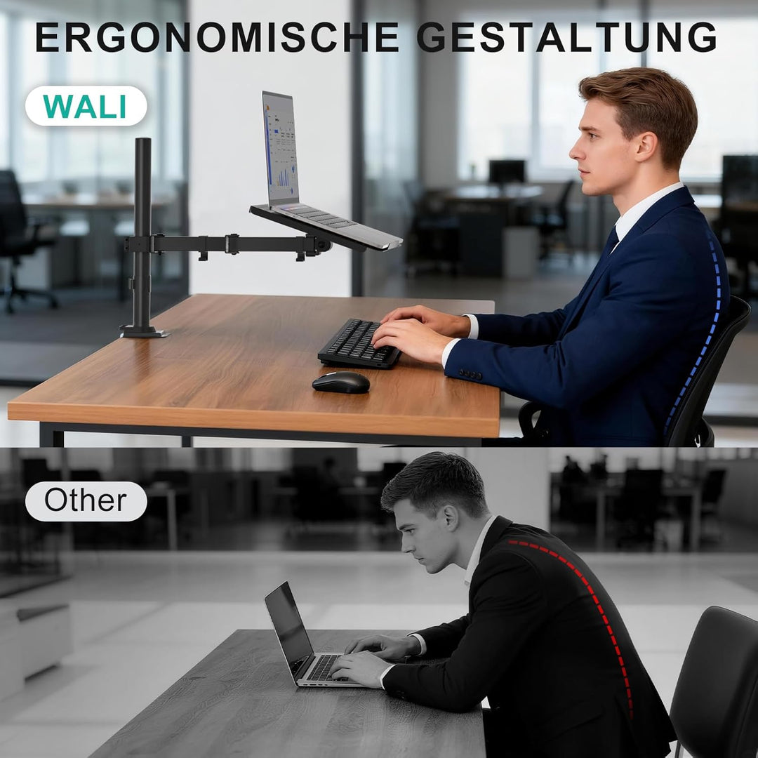 WALI Laptopablage Schreibtischhalterung für 1 Laptop Notebook bis 17 Zoll, voll verstellbar, 10 kg K