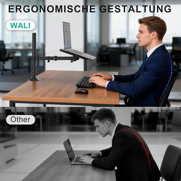 WALI Laptopablage Schreibtischhalterung für 1 Laptop Notebook bis 17 Zoll, voll verstellbar, 10 kg K