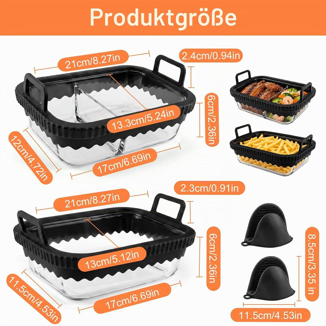 2 Stück Glas Auflaufform Airfryer für Ninja AF400EU Heissluftfritteuse