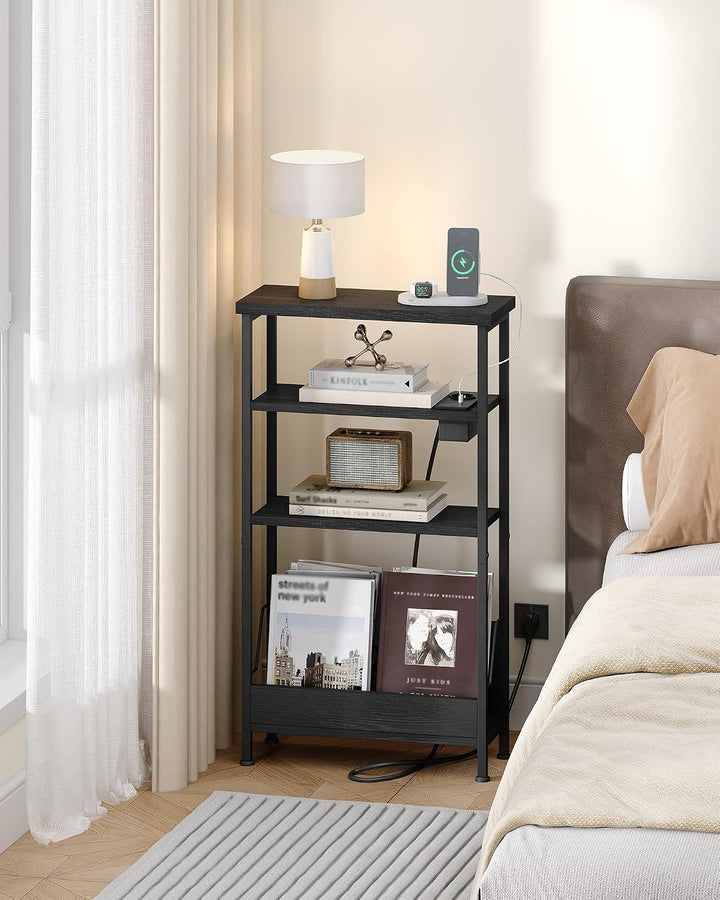 Hzuaneri Beistelltisch Schmal, 4-Stufiger Beistelltisch Couch mit Zeitschriftenhalter und Ladesteckd