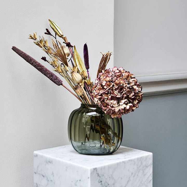 Holmegaard Ovale Vase H17.5 Primula optisches Muster mundgeblasenem Glas, grau 17,5 cm Rauch., 17,5