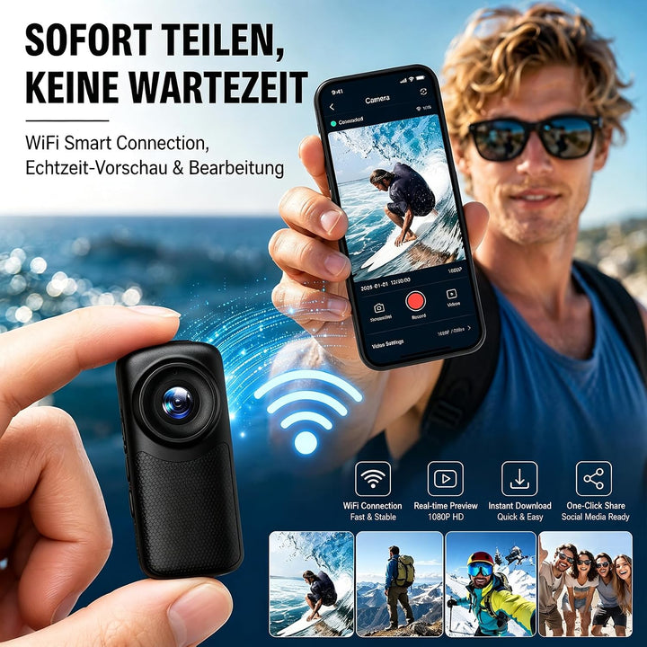 Tragbare magnetische Daumen-Action-Kamera, 1080P HD Body Cam mit 110-Grad-Weitwinkelobjektiv und 100