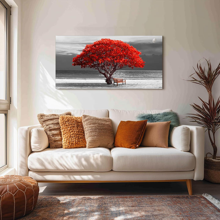 hyidecorart Bilder Baum Rote, Bäume Natur Leinwand Bilder, 1 Teilig Wandbilder Wohnzimmer, Modern Gl