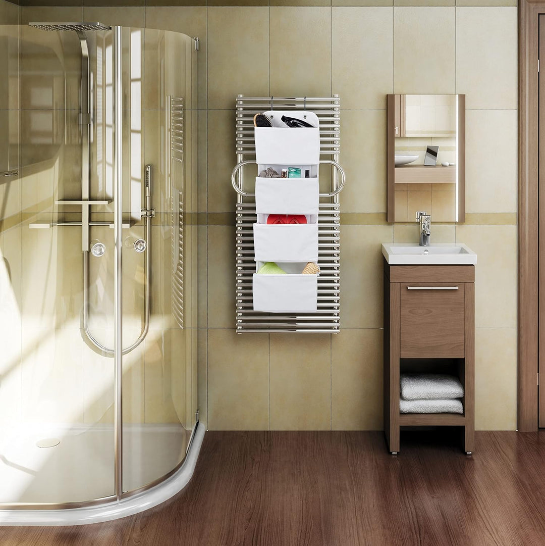 Relaxdays Hängeorganizer, 4 Fächer, Vlies Hängeaufbewahrung, weiss | Tür Organizer, Haken zum Einhän