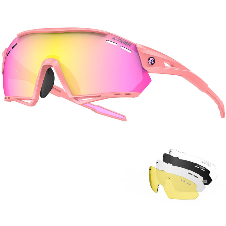 X-TIGER Fahrradbrille, UV400 mit 5 Wechselgläser,Herren Damen Sportbrille, Starker TR90 Frame,Outdoo