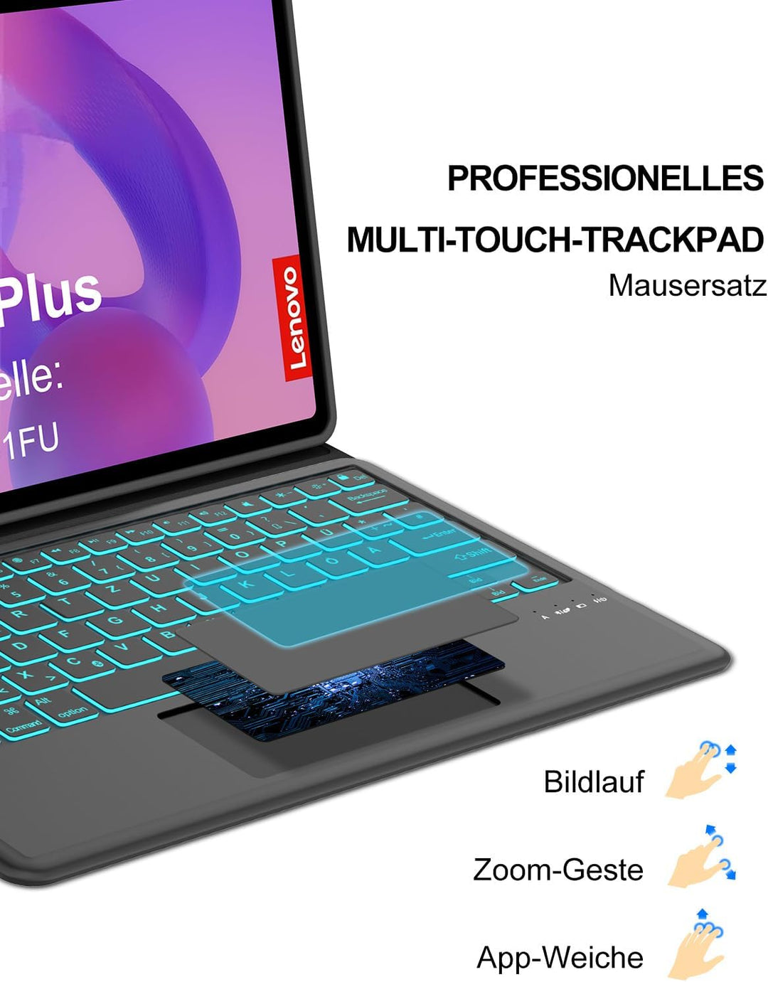 Für Idea Tab Plus 12.1" Hülle mit Touchpad &amp; Beleuchtung QWERTZ Schwarz Idea Tab Plus 12,1" (2025) T
