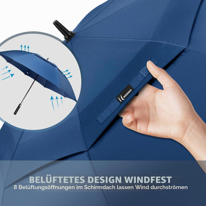 NINEMAX Regenschirm Gross Sturmfest,Golf Stockschirm Automatik Auf,L/XL/XXL Regenschirm für Herren D