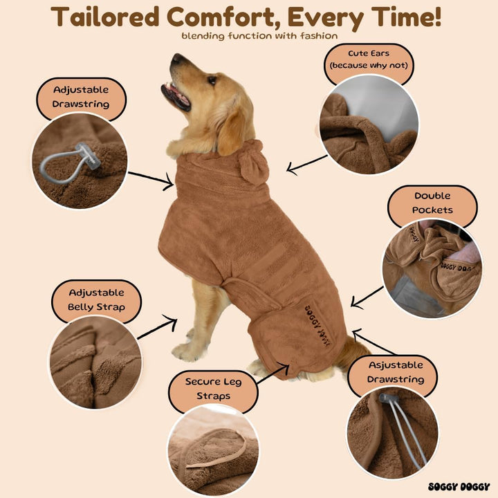 SOGGYDOGGY® UK: Luxuriöser Hunde-Trocknungsmantel, super saugfähiger Mikrofaser-Hunde-Bademantel mit