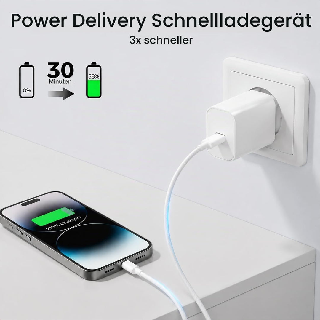 【4er Pack】 25W PPS USBC Ladegerät mit 2M USB-C to USB-C Kabel (60W/3A)