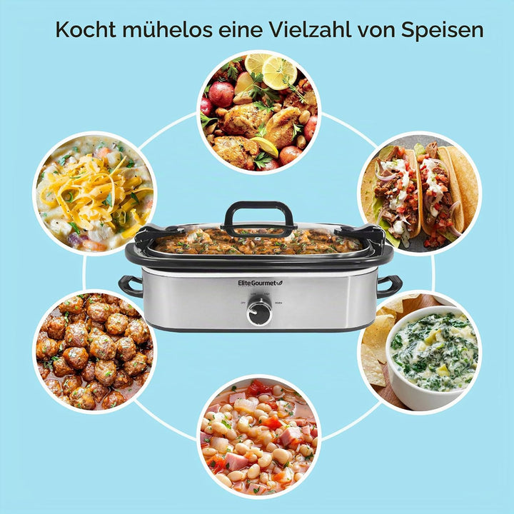 Elite Gourmet MST-5240SS Crock Slow Cooker, verschliessbarer Deckel, einstellbare Temperatur, warm h