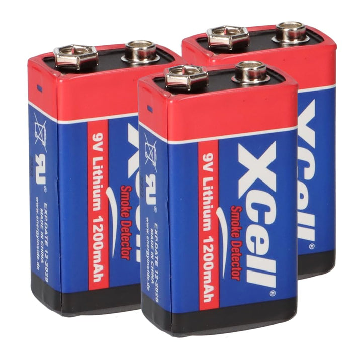 3X Batterie Lithium 9 Volt Block 1200mAh, 9v E-Block (U9VL, CR-9V, 6LR61) 10 Jahres Batterie ideal f