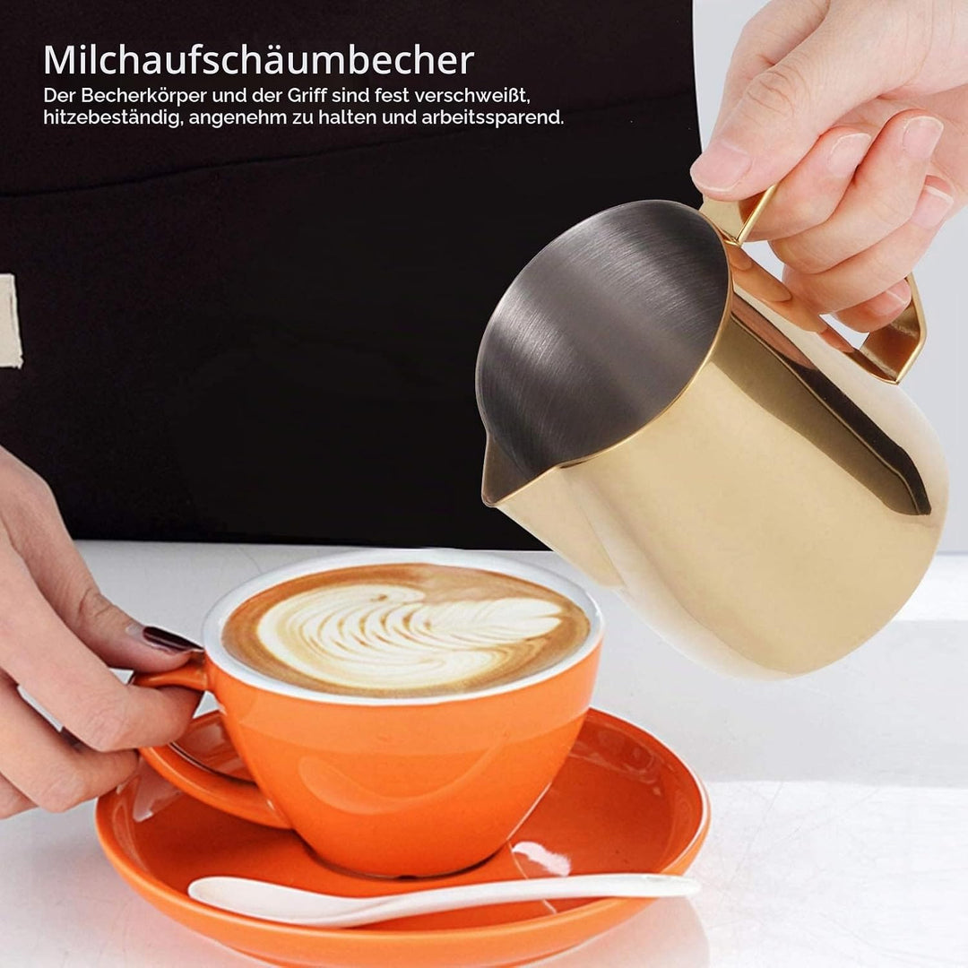 350ml Milchkännchen Golden aus Edelstahl Milk Pitcher Handheld Edelstahl Aufschäumkännchen Milch Auf