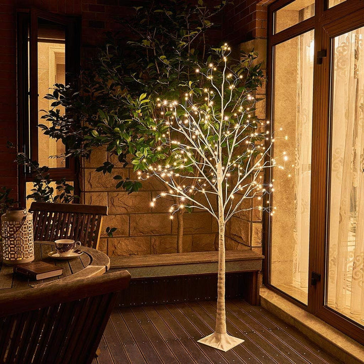 Weisse Weihnachtsbäume Zweig Set mit 9 Lichtmodi Lichterbaum mit Speicherfunktion Birke Baum mit war