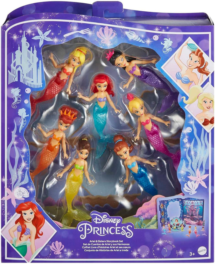Disney Princess Arielle - Geschichtenbuchset von Arielle und 7 Meerjungfrauenfiguren, Unterwasser-Ve