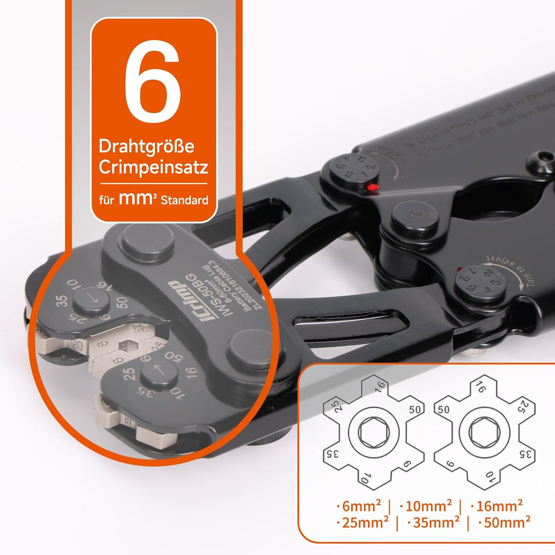 iCrimp Batteriekabelschuh Crimpzange Set 6–50 mm² mit Sechskant Crimp IWS-50BN-Kit, IWS-50BN-Kit