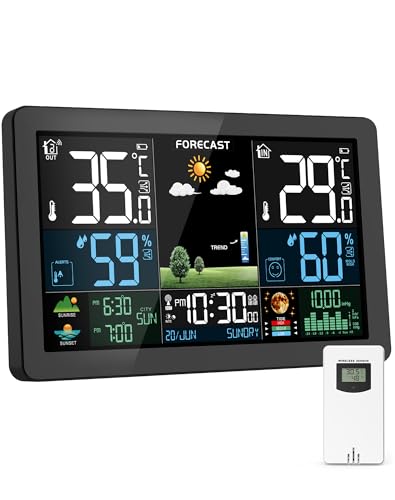 Wetterstation Funk mit Aussensensor, Farbdisplay, Wettervorhersage, Temperatur, Luftfeuchtigkeit, We