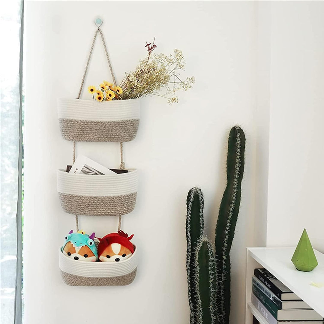Hängeorganizer Tür Wand Organizer, 3-Tier Baumwolle Seil Gewebt Wall-Mounted Veranstalter, Organizer