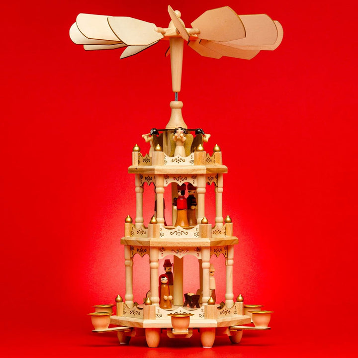Sikora P3 Klassische Holz Weihnachtspyramide mit 3 Etagen