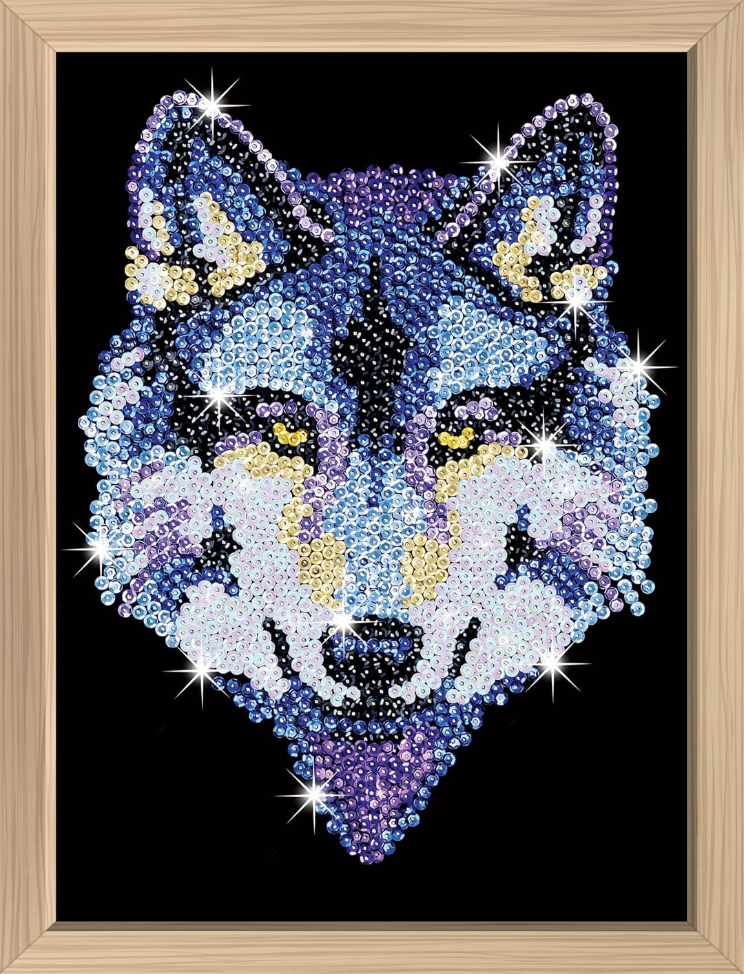 Kitfix - Sequin Art Wolf mit Holzrahmen - 27 x 36cm - Sequin Art Blue Premium - Paillettenbild - Bas