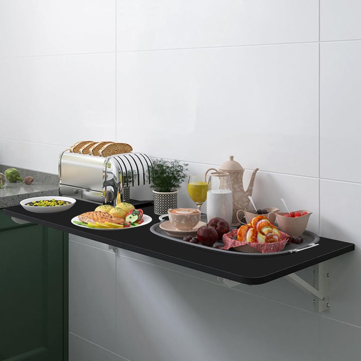 Wandklapptisch Schwarz, 60x30 cm, Klappschreibtisch mit Montagekit, Wandmontage Klapptisch für Küche