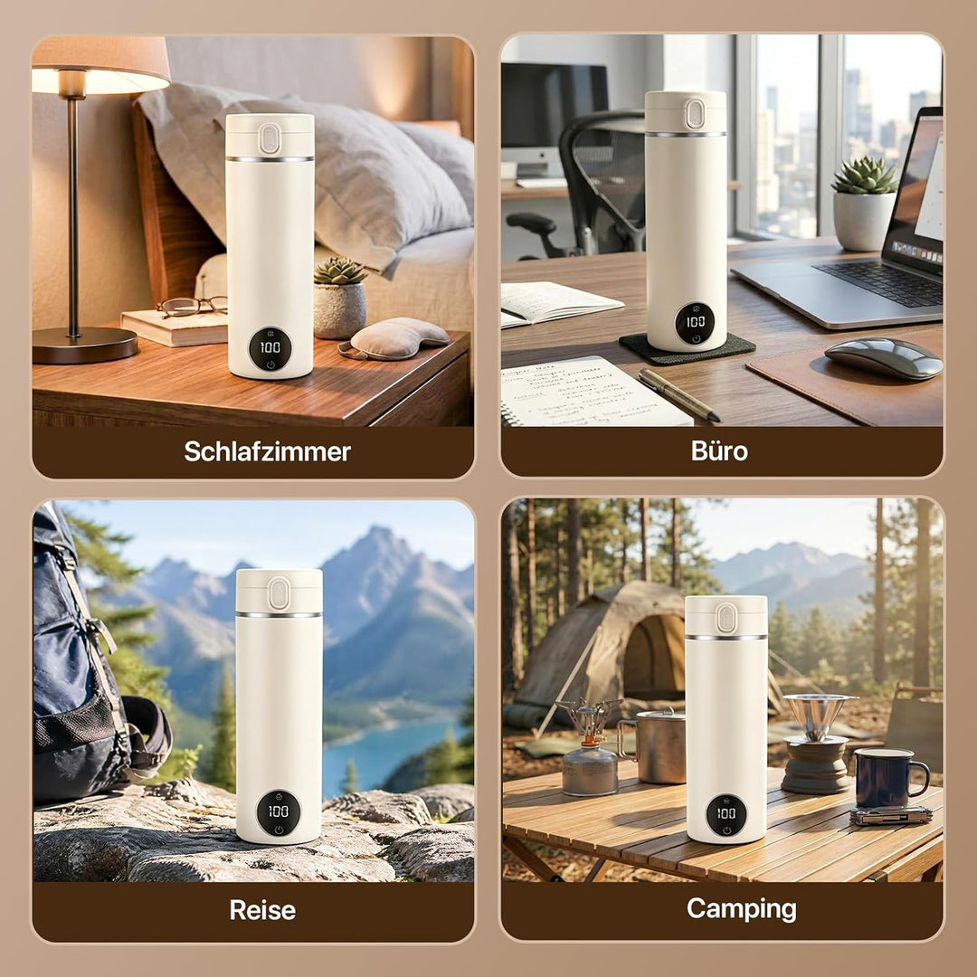 Reisewasserkocher Klein, 450ML Mini Wasserkocher Tragbarer mit 6 Temperaturstufen, Heizung Automatis