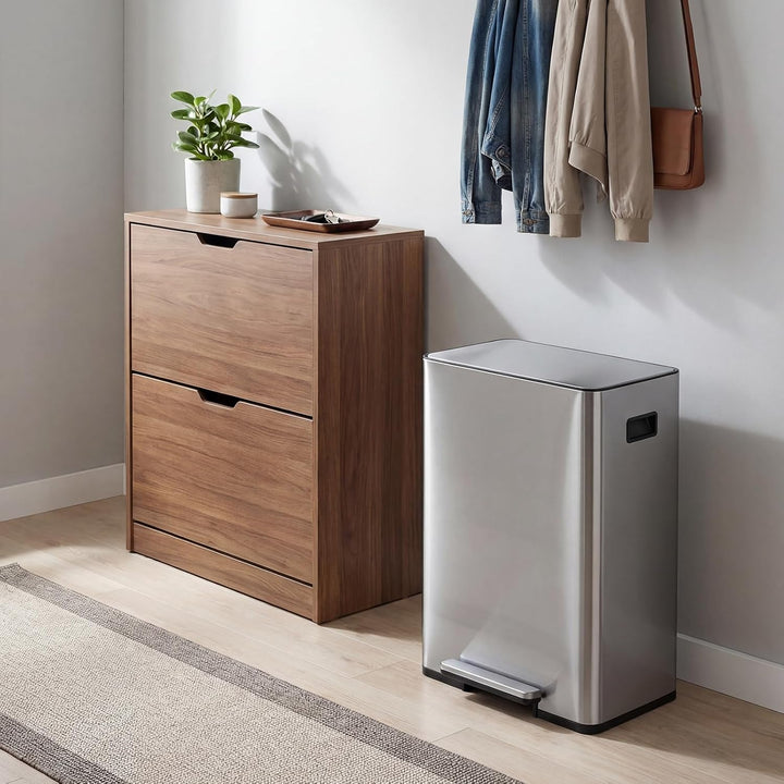 COSTWAY Mülleimer Küche, 60L Mülltrennsystem 2 Fächer, Tretmülleimer aus Edelstahl mit Pedal &amp; Softc