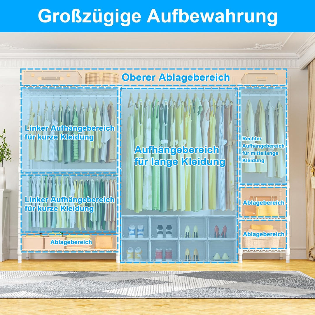 Ulif E10 Schwerlast Kleiderständer mit verstellbarer Kleiderstange, Kleiderschrank aus Metall mit 6