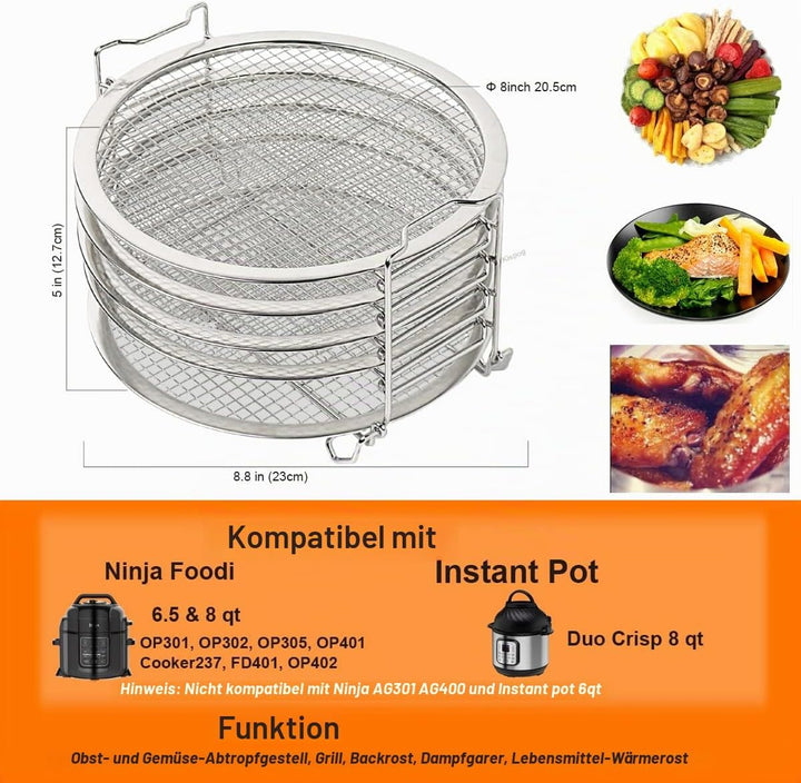 Dehydrator Rack für Ninja Foodi 6,5 &amp; 8 qt, Instant Pot Duo Crisp 8 qt, Lebensmittelqualität Edelsta