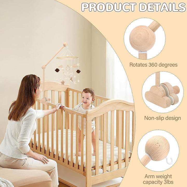 Baby Mobile Halterung für Babybett, Mobile Halterung Holz Wickeltisch, Abnehmbarer Baby-Mobile-Aufhä