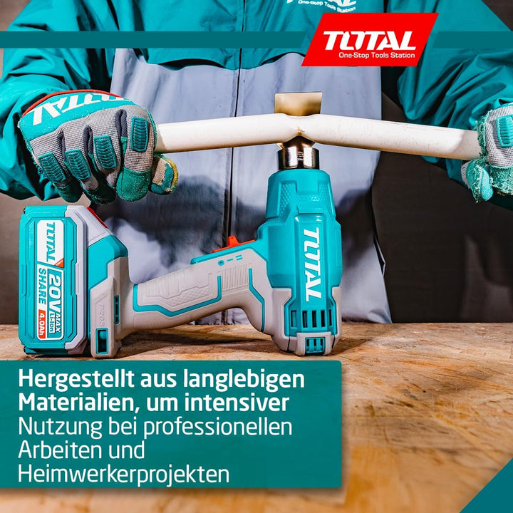 TOTAL - Heissluftfön Akku 20V - Temperatur 300º und 500º - Einstellbarer Luftstrom 100–200 l/min - I