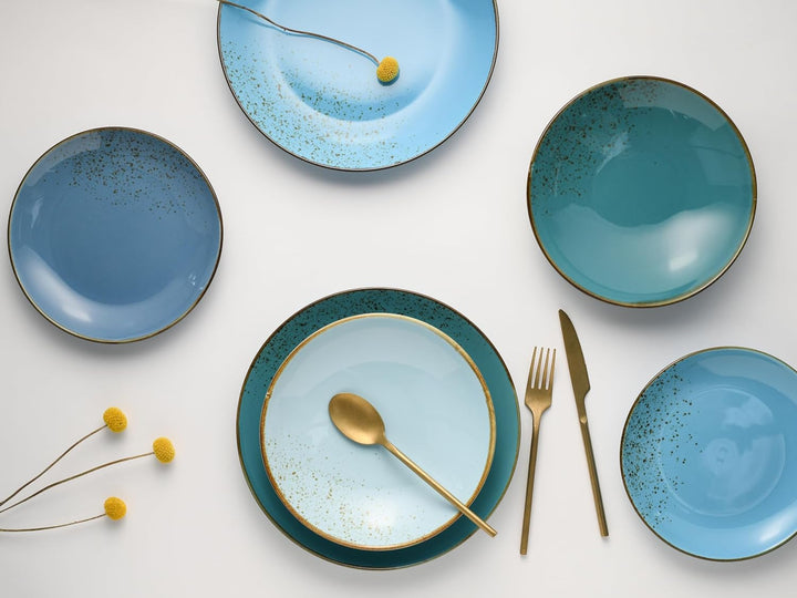 Creatable 20966, Serie Nature Collection Aqua, Geschirrset, Teller Set 12 teilig, Steinzeug Aqua 12