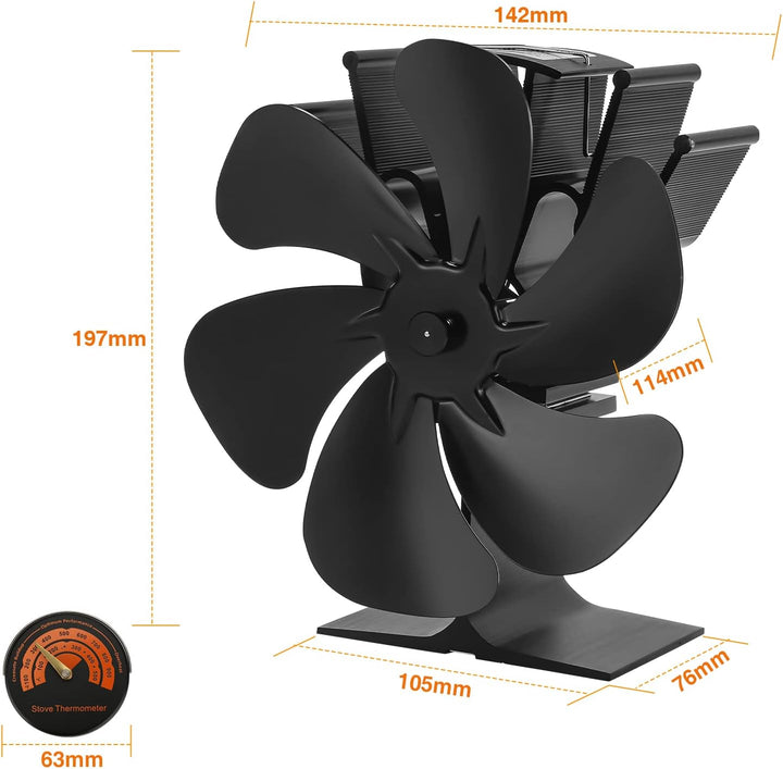 Tubiaz 6 Blättern Kaminventilator, Ofenventilator hitzebetrieben， Kamin Ofen Ventilator für Holzbren