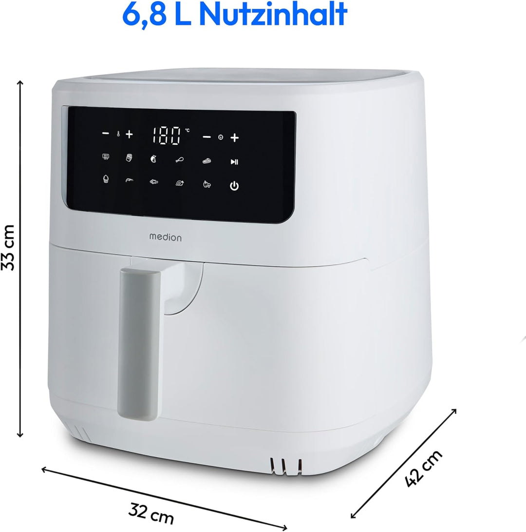 MEDION P10 XL Heissluftfritteuse (6,8 Liter XXL Frittierkorb, 2.150 Watt, zwei Heizelemente aus Edel