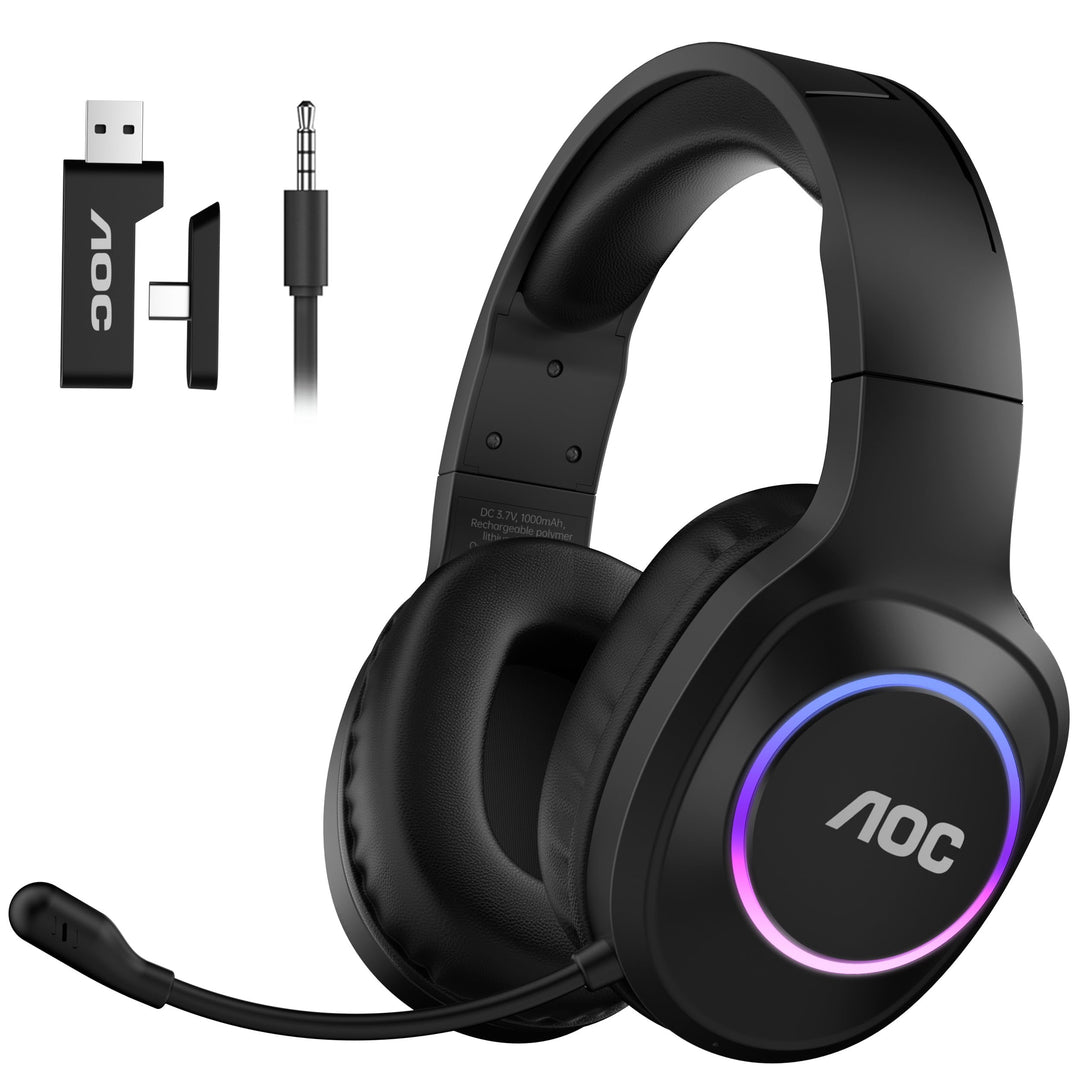 AOC Gaming Headset kabellos für PC, PS5, PS4, Switch, 2,4 GHz Wireless Headset mit Bluetooth 5.4 &amp; K