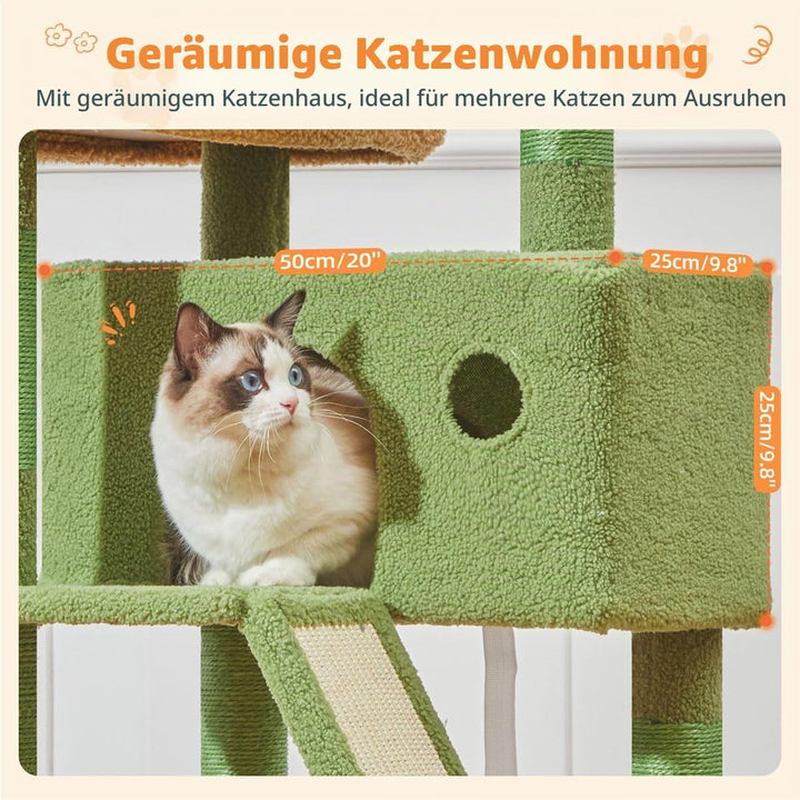 Taoqimiao 146CM Kratzbaum Gross, Katzenbaum Katzen Kratzbaum Grosse Katzen Stabil mit 2 Katzenhaus,