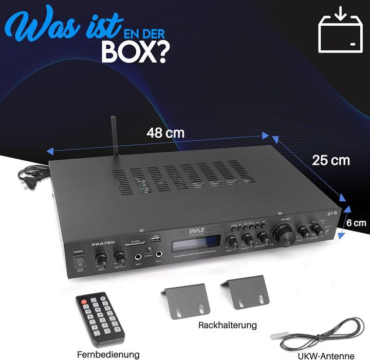 Pyle 200W HiFi Stereo Verstärker – 5-Kanal Receiver mit Radio &amp; Bluetooth, MP3 USB/SD/AUX, Heimkino