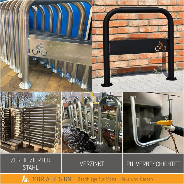 MORIA DESIGN U-Typ Fahrradständer 78 cm Bodenparker für 2 Fahrräder 78 x 80 x 50cm + Schild mit Logo