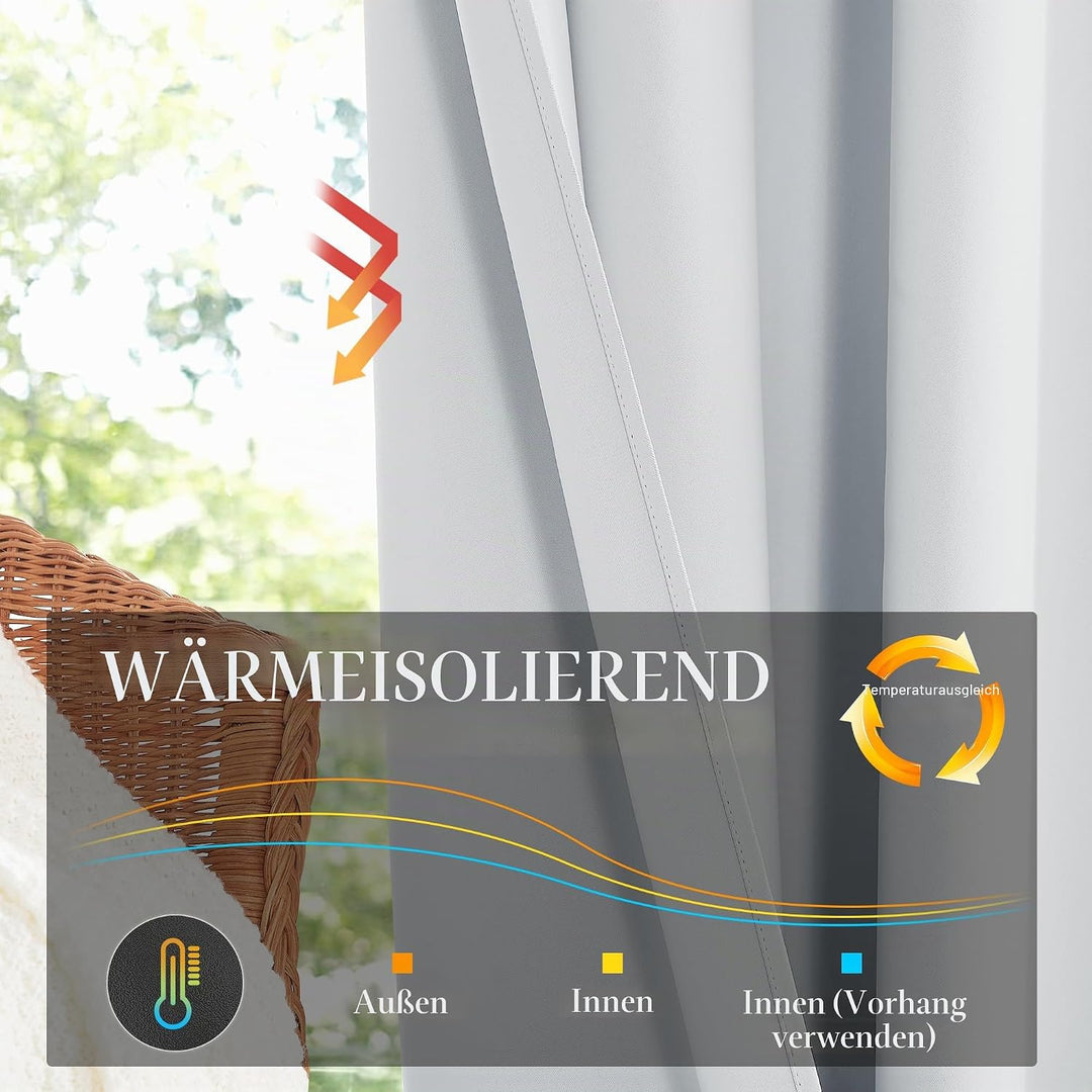 KGORGE Thermo Verdunklungsvorhänge Kurz Vorhang Blickdicht mit Ösen H175 x B140 cm (2er Pack) Grauwe