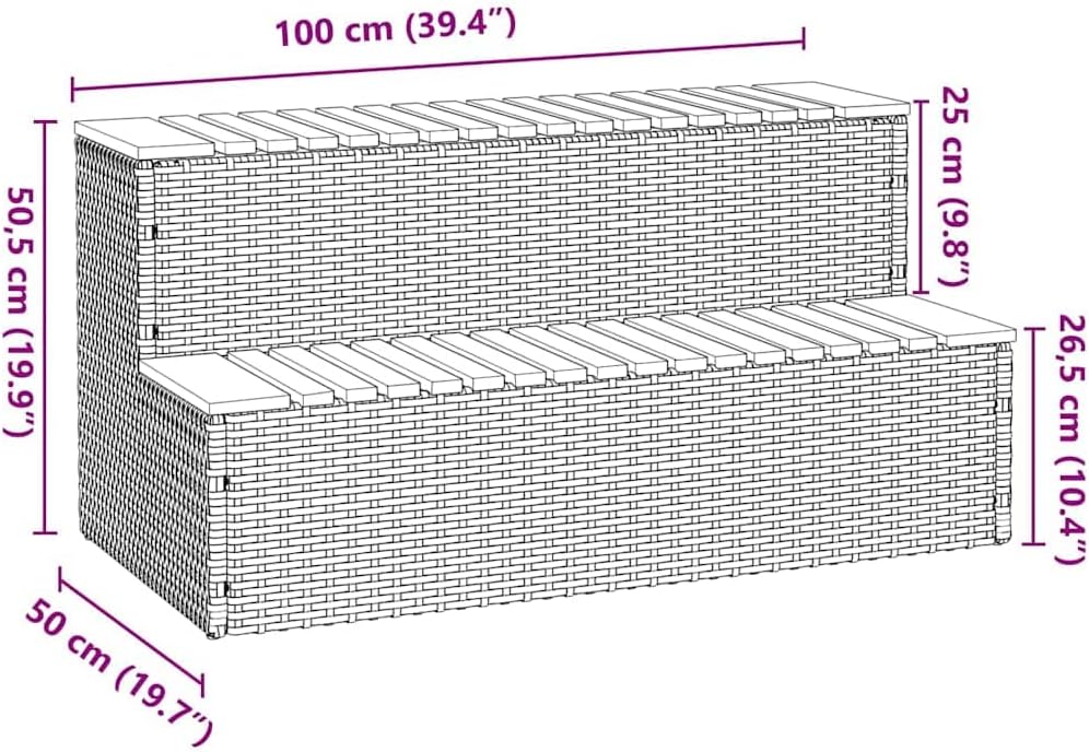 vidaXL Whirlpooltreppe Schwarz 100x50x50,5cm Poly Rattan Akazie Massiv, Whirlpool-Stufe, 2-Stufen-Le