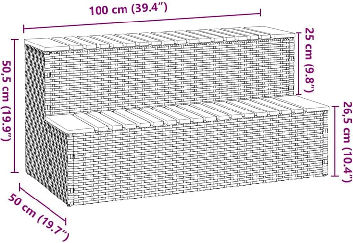 vidaXL Whirlpooltreppe Schwarz 100x50x50,5cm Poly Rattan Akazie Massiv, Whirlpool-Stufe, 2-Stufen-Le
