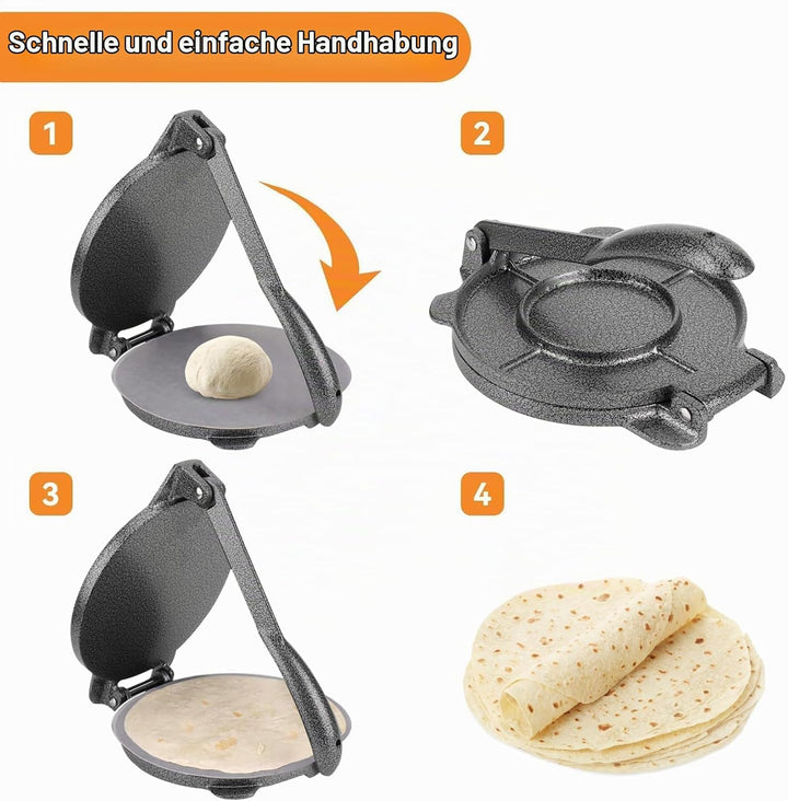 Tortilla Presse, Gusseisen Roti Tortillas Maker Teig Pressmaschine mit Klappbarem Griff für Haus Küc