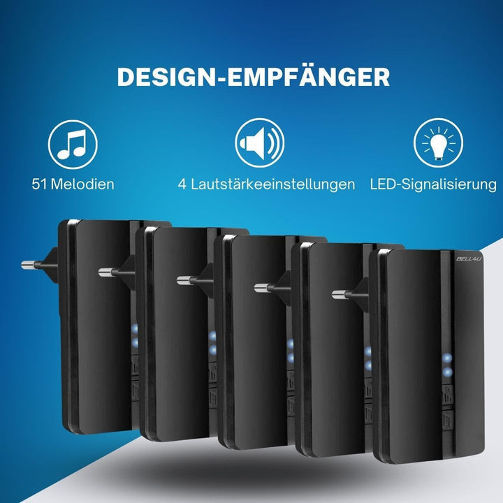 Funkklingel Set, batterielos, 1 Sender, 5 Empfänger Schwarz 5, Schwarz 5