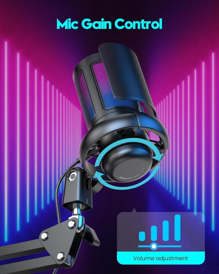 Gaming Mikrofon Mit Arm - RGB Podcast Mikrofon für PC, Streaming, PS4/PS5/MAC - USB Microphone